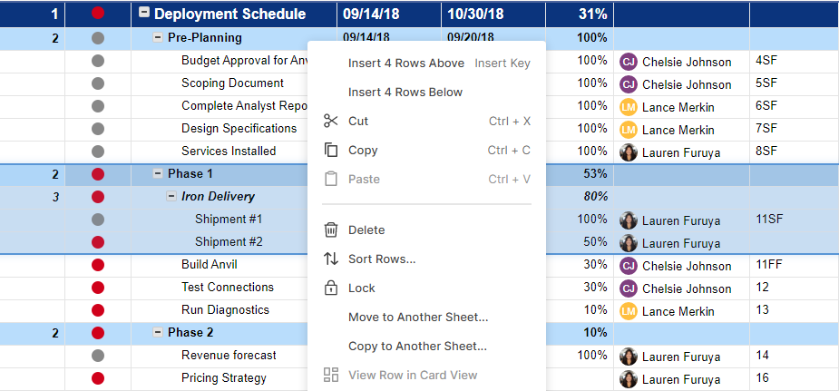 Copy And Paste Cells Rows Formulas Or Hierarchy Smartsheet Learning Center